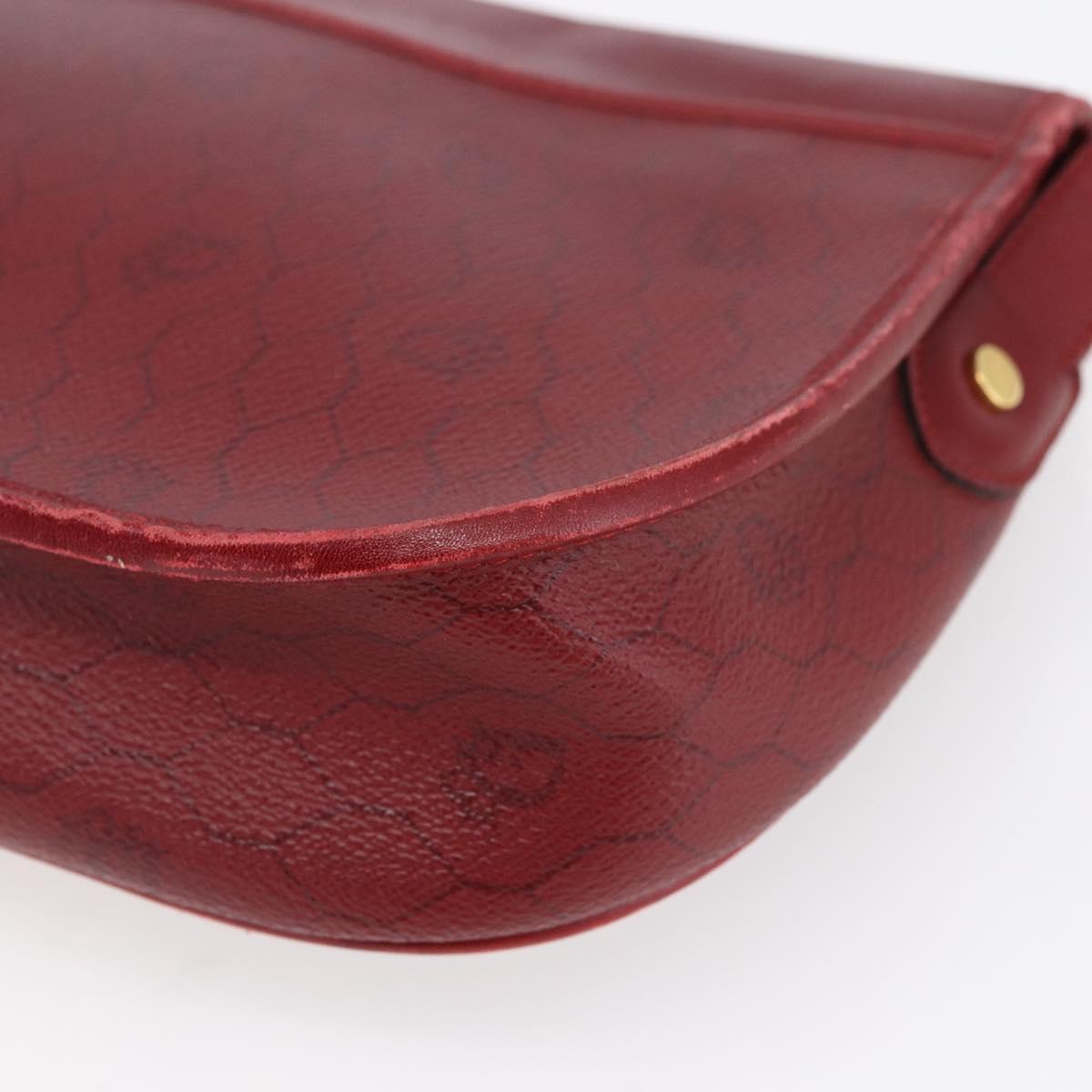 Christian Dior Honeycomb Canvas Shoulder Bag PVC Red Gold Auth BA8404