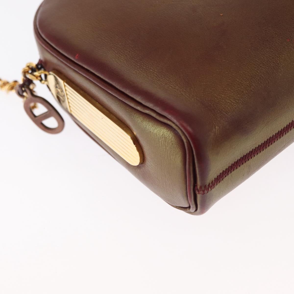 Christian Dior Chain Shoulder Bag Leather Red Gold Auth BA8405