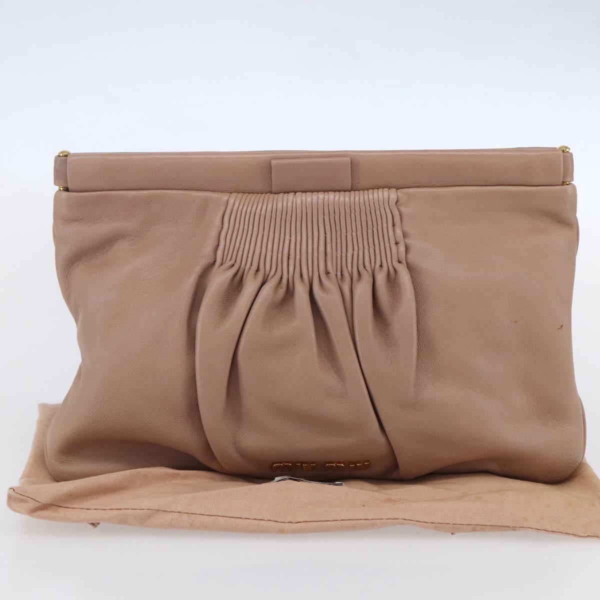Miu Miu Clutch Bag Leather Pink Gold Auth BA8406