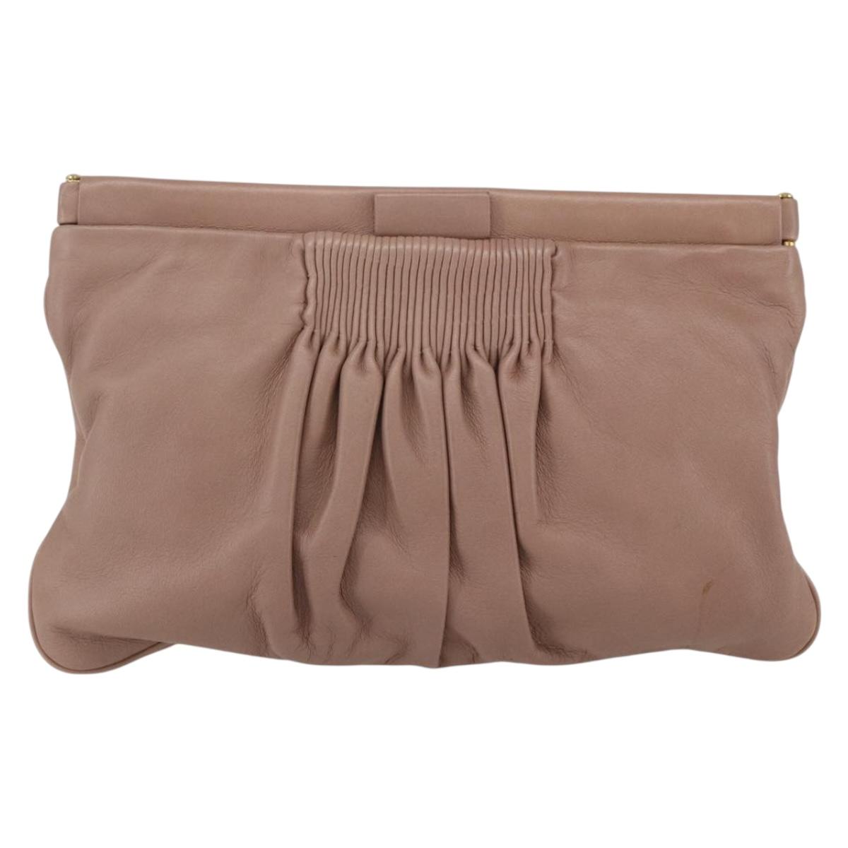 Miu Miu Clutch Bag Leather Pink Gold Auth BA8406