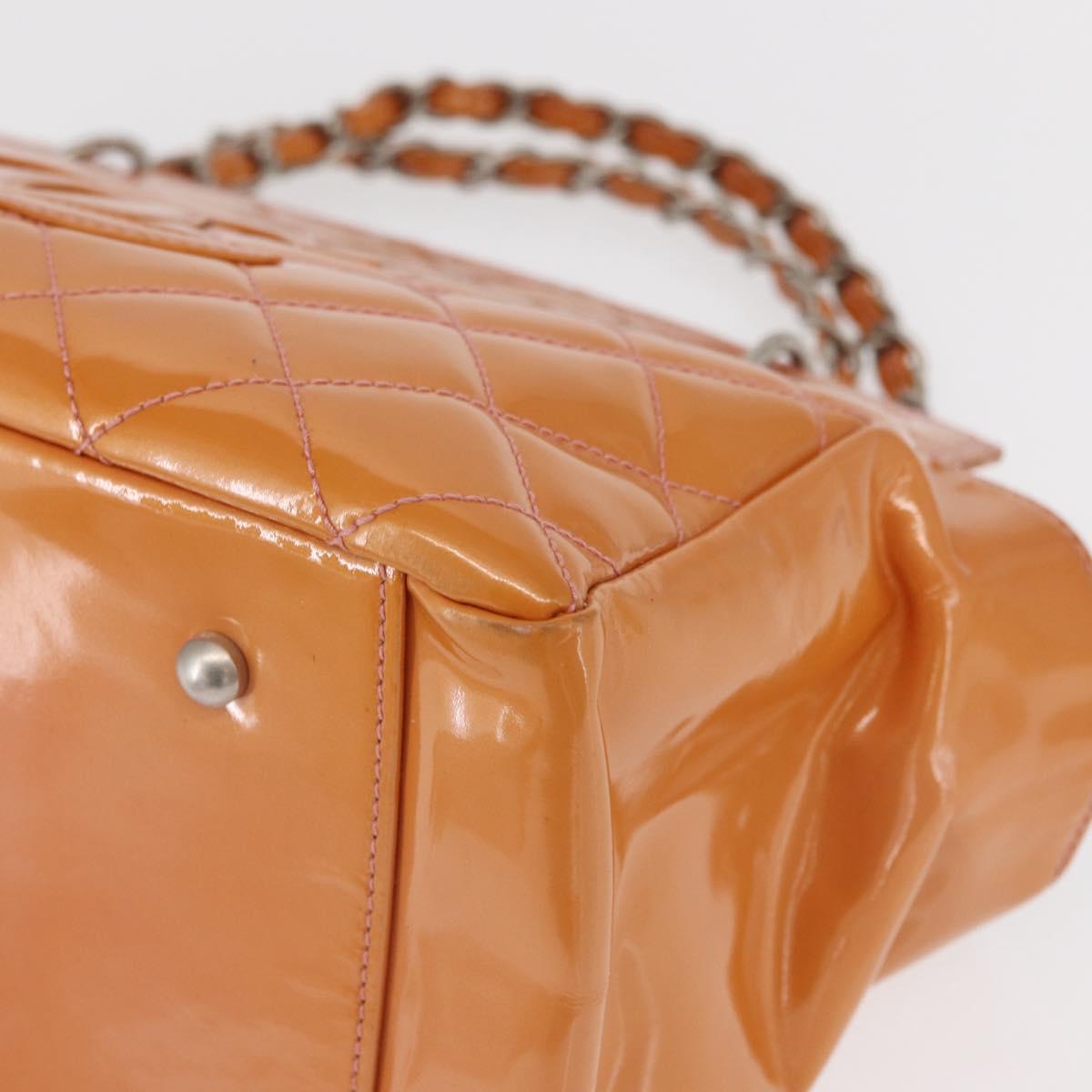 CHANEL Matelasse Chain Hand Bag Enamel Orange Silver CC Auth BA8407