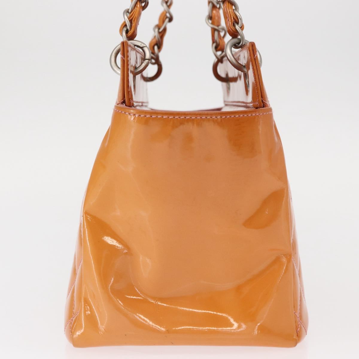 CHANEL Matelasse Chain Hand Bag Enamel Orange Silver CC Auth BA8407