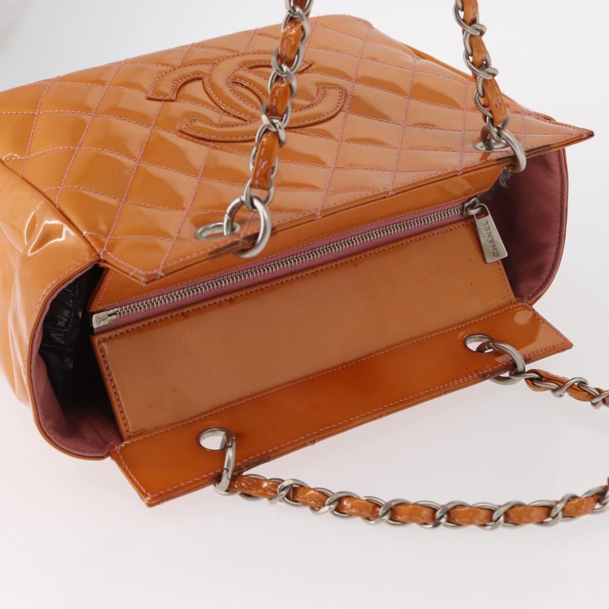CHANEL Matelasse Chain Hand Bag Enamel Orange Silver CC Auth BA8407
