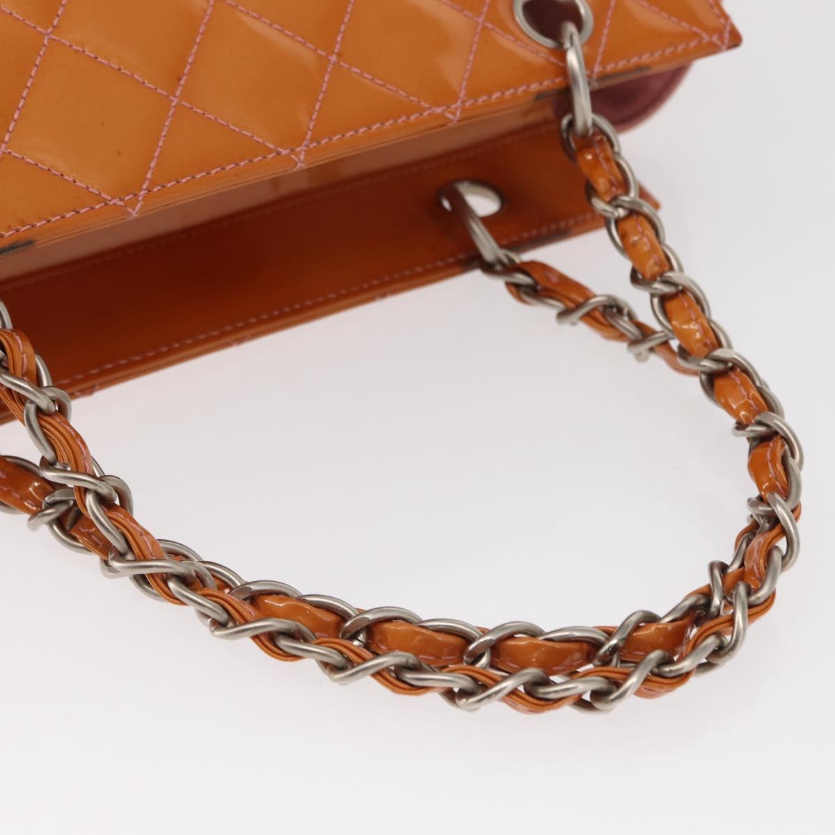 CHANEL Matelasse Chain Hand Bag Enamel Orange Silver CC Auth BA8407