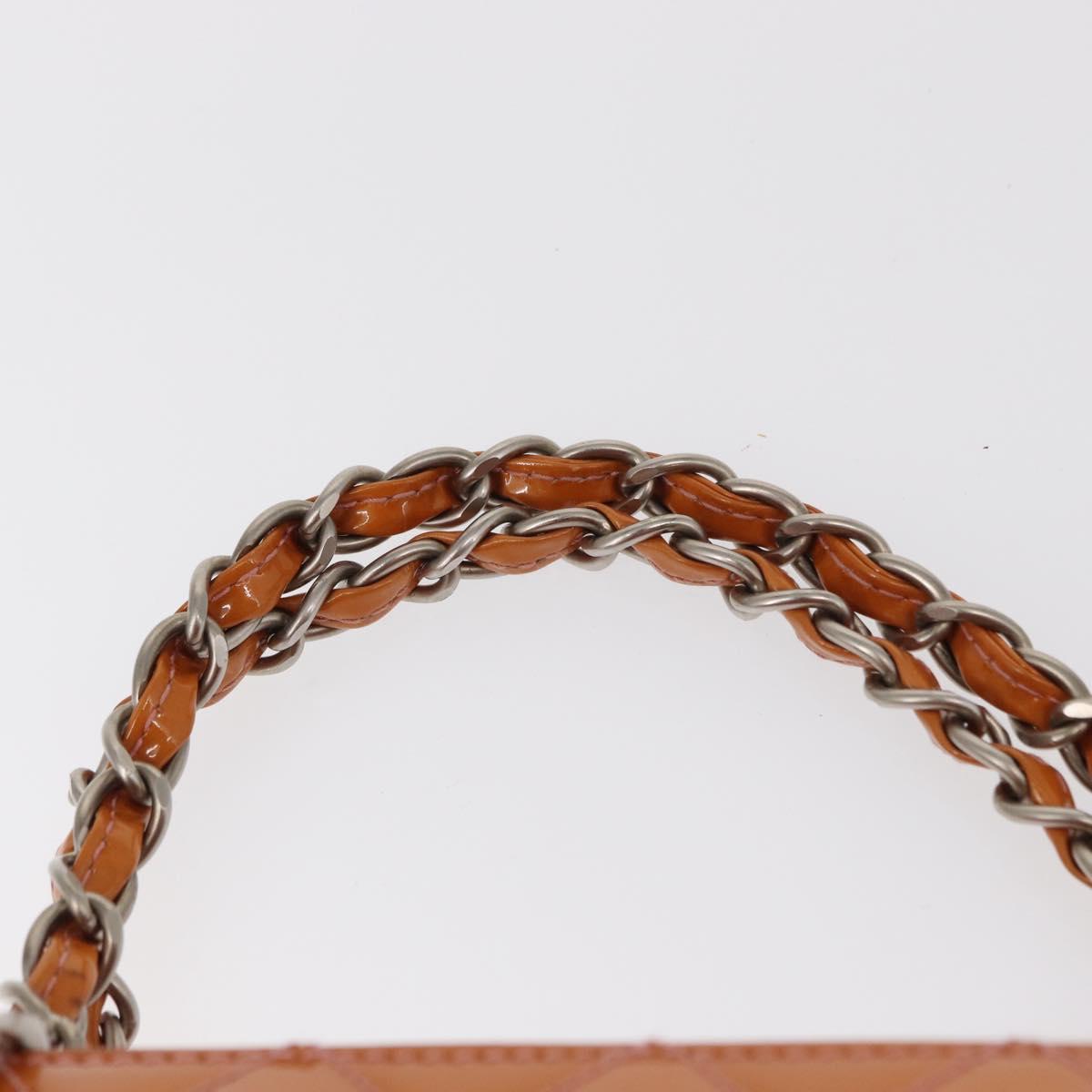 CHANEL Matelasse Chain Hand Bag Enamel Orange Silver CC Auth BA8407