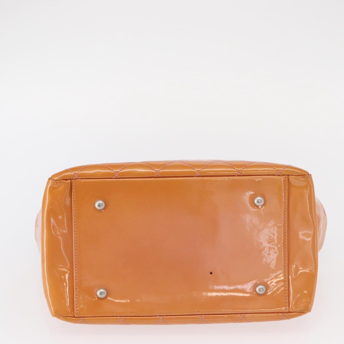 CHANEL Matelasse Chain Hand Bag Enamel Orange Silver CC Auth BA8407