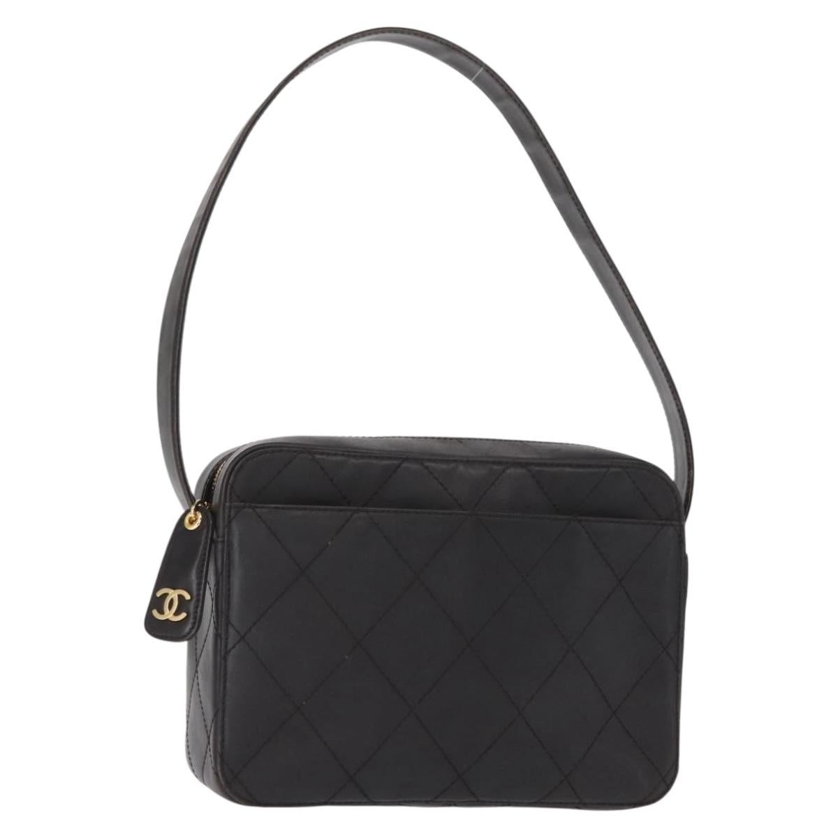 CHANEL Matelasse Shoulder Bag Lamb Skin Dark Brown Gold CC Auth BA8408