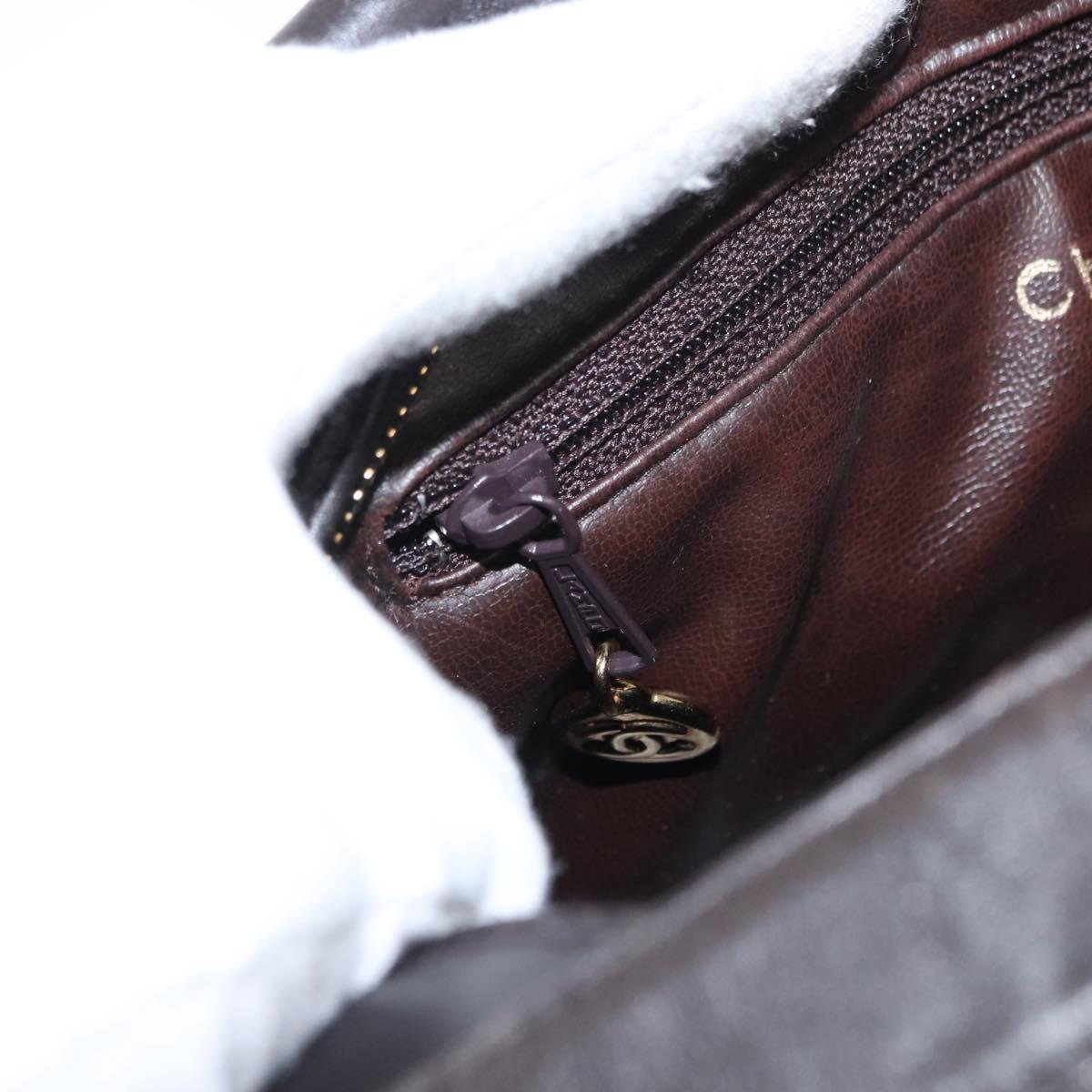 CHANEL Matelasse Shoulder Bag Lamb Skin Dark Brown Gold CC Auth BA8408