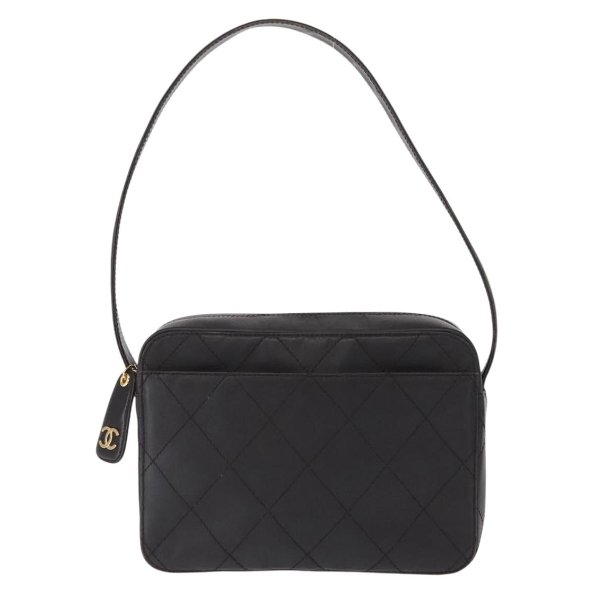 CHANEL Matelasse Shoulder Bag Lamb Skin Dark Brown Gold CC Auth BA8408