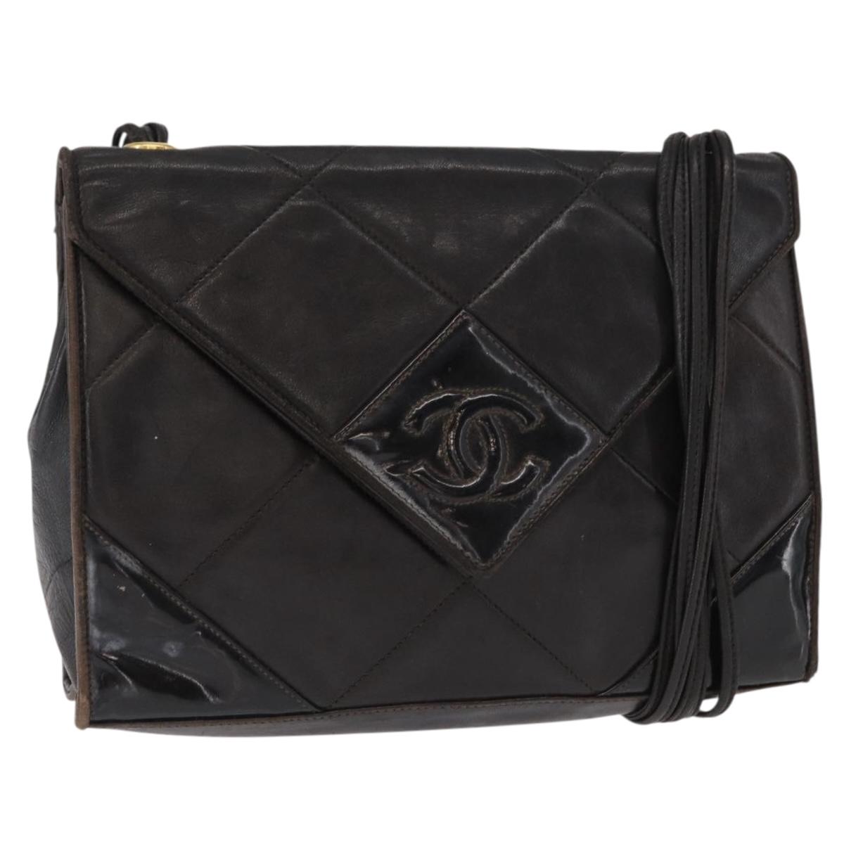 CHANEL Matelasse Shoulder Bag Lamb Skin Brown Gold CC Auth BA8409