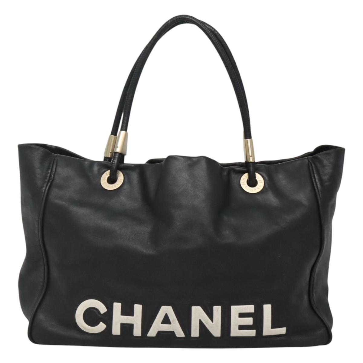 CHANEL Camelia Tote Bag Lamb Skin Black CC Auth BA841