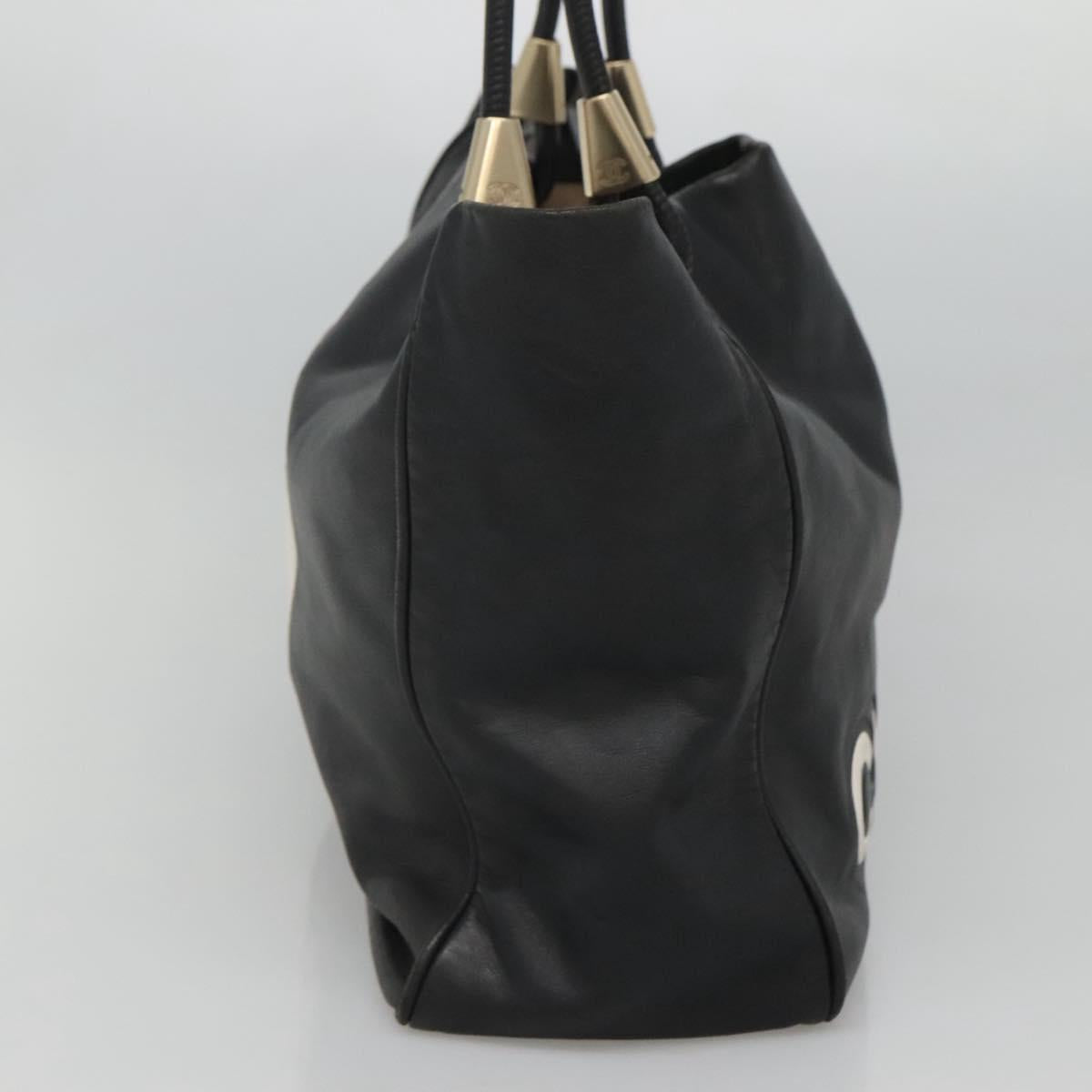 CHANEL Camelia Tote Bag Lamb Skin Black CC Auth BA841