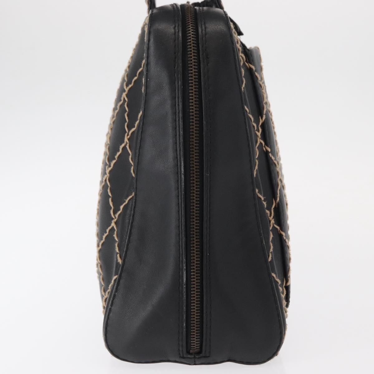 CHANEL Wild stitch Hand Bag Lamb Skin Black CC Auth BA8410