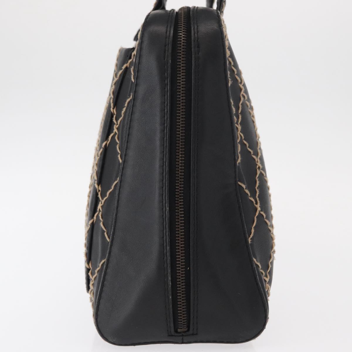 CHANEL Wild stitch Hand Bag Lamb Skin Black CC Auth BA8410