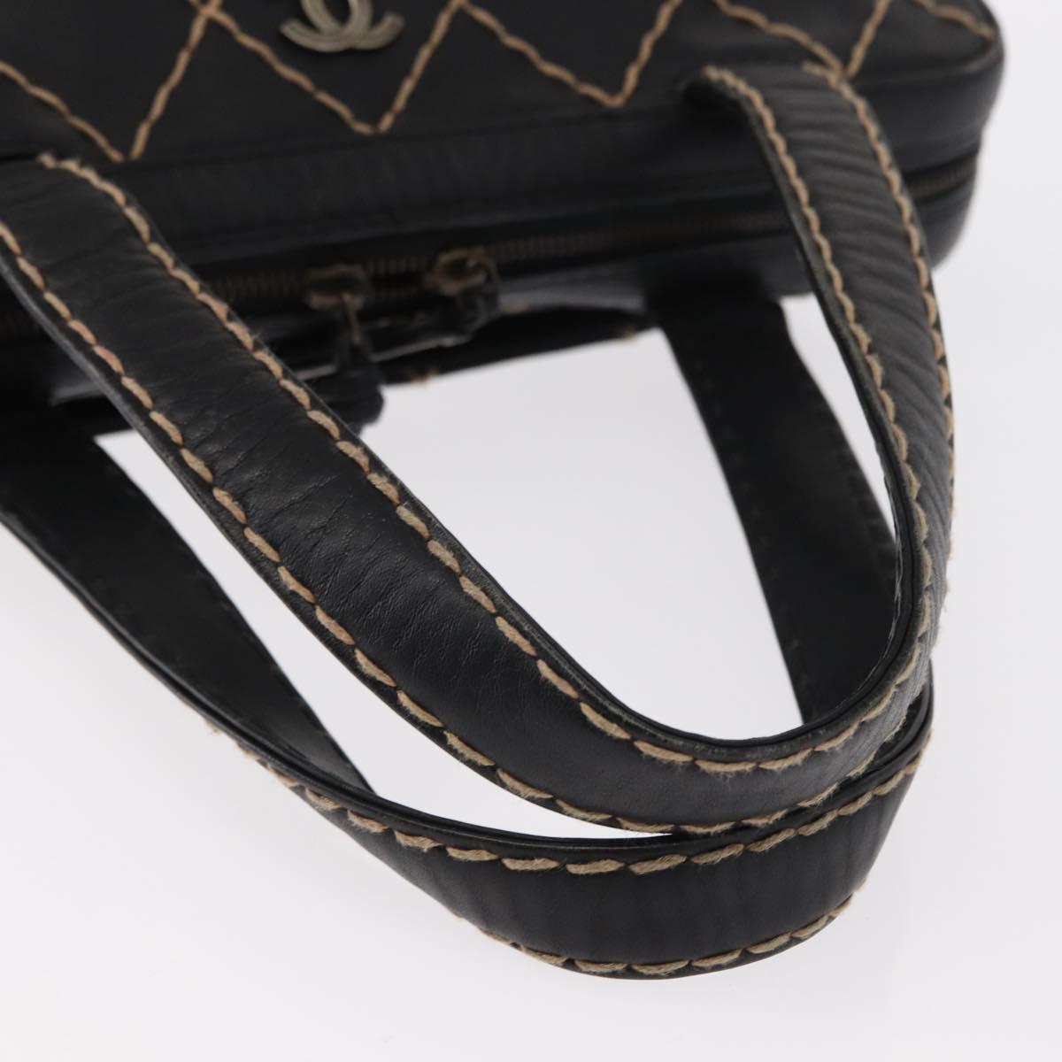 CHANEL Wild stitch Hand Bag Lamb Skin Black CC Auth BA8410