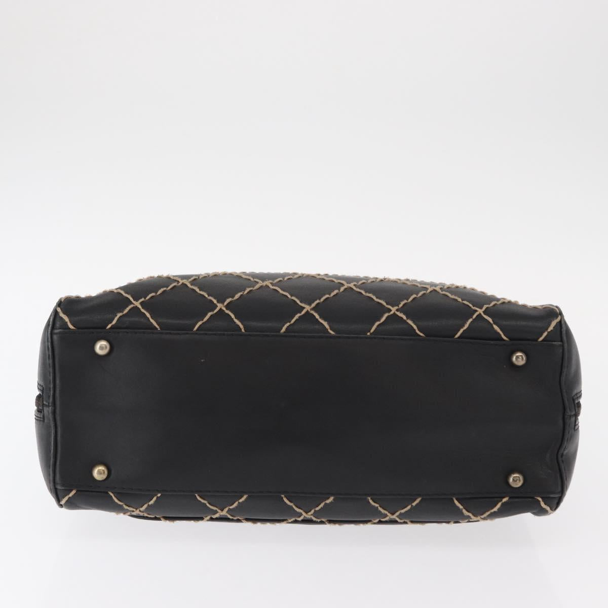 CHANEL Wild stitch Hand Bag Lamb Skin Black CC Auth BA8410