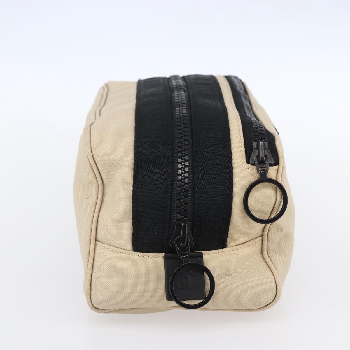 CHANEL Sports Clutch Bag Nylon Beige Black CC Auth BA8411