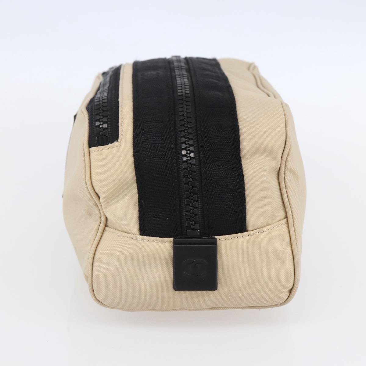 CHANEL Sports Clutch Bag Nylon Beige Black CC Auth BA8411