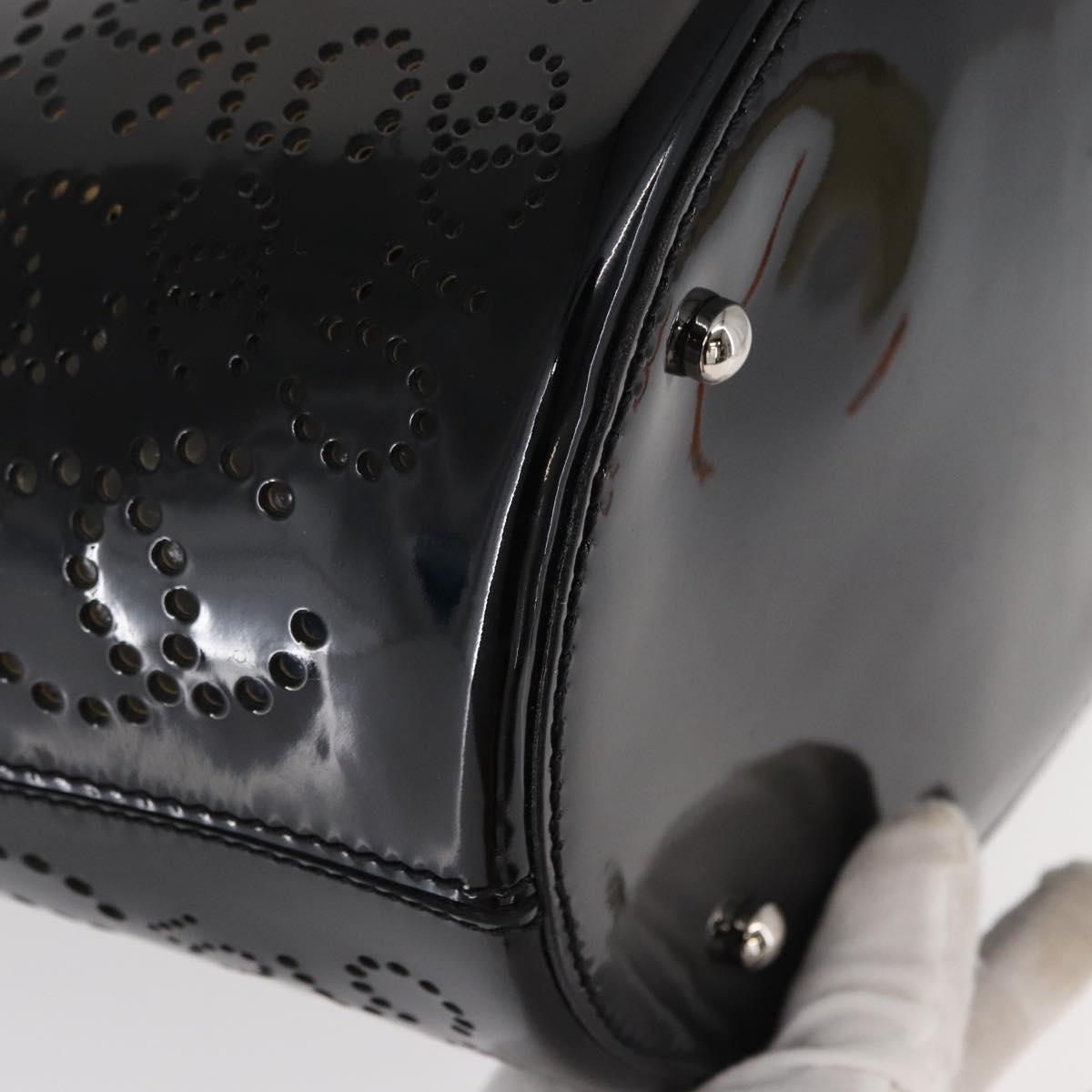 CHANEL Punching Hand Bag Enamel Black Silver CC Auth BA8412