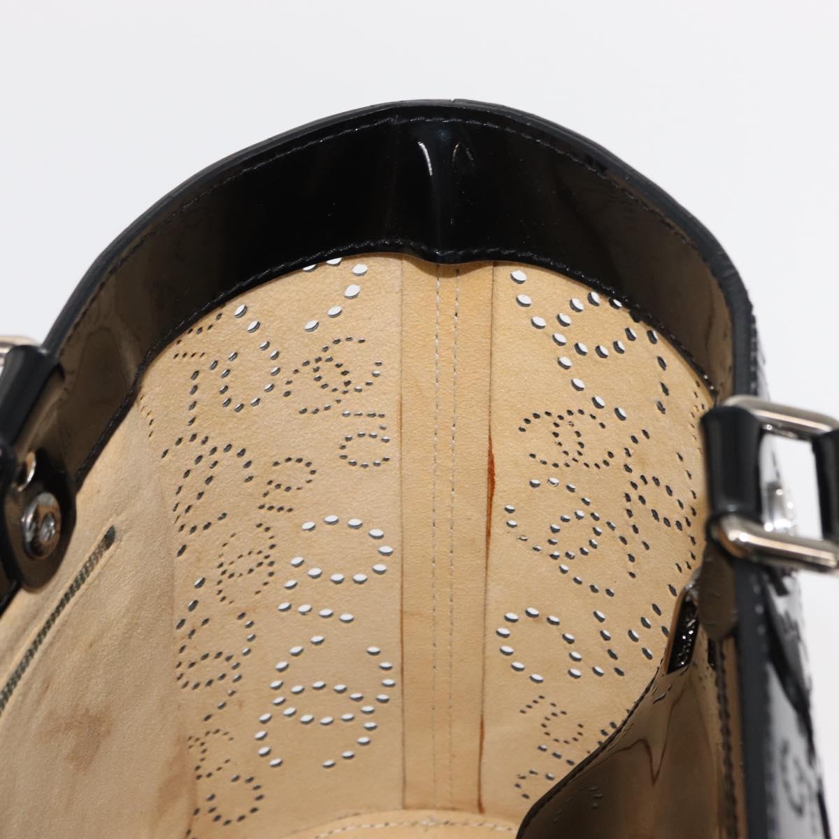 CHANEL Punching Hand Bag Enamel Black Silver CC Auth BA8412