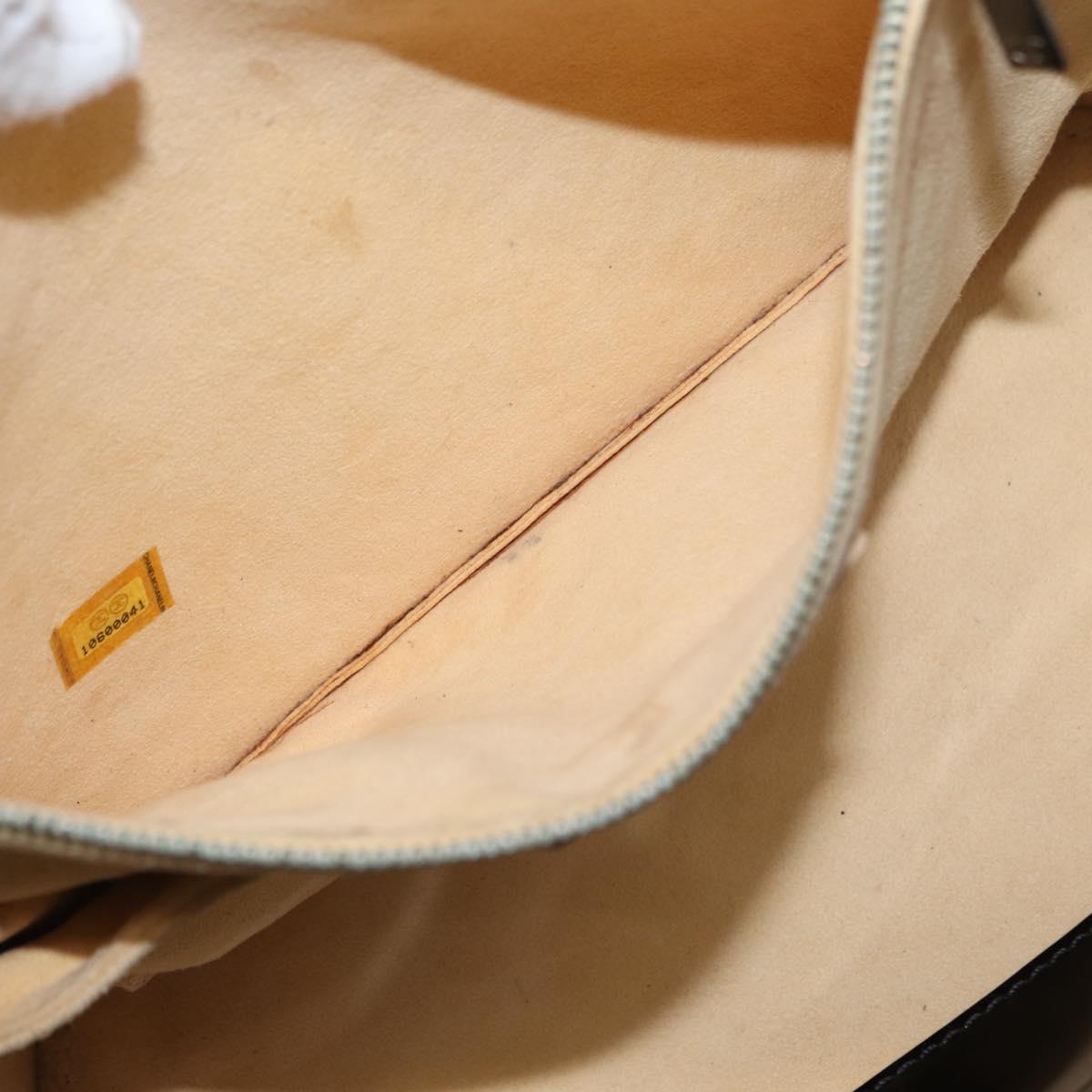 CHANEL Punching Hand Bag Enamel Black Silver CC Auth BA8412