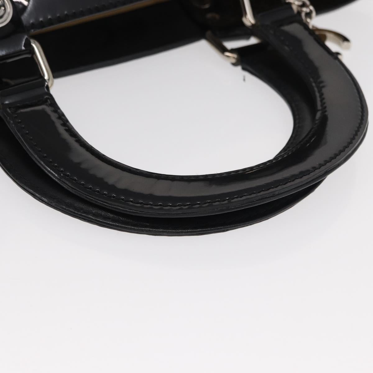 CHANEL Punching Hand Bag Enamel Black Silver CC Auth BA8412