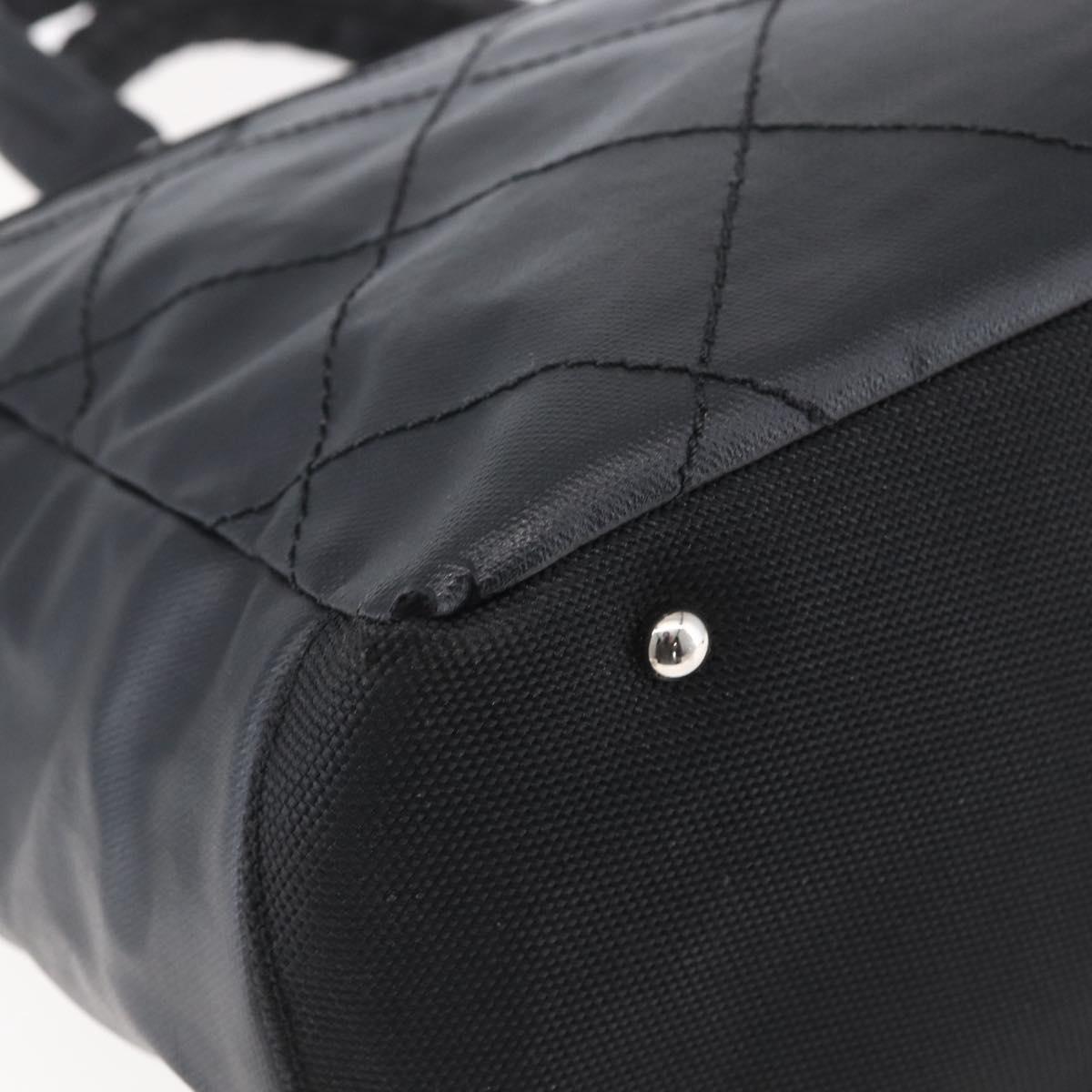 CHANEL Paris Biarritz MM Tote Bag Coated Canvas Black Silver CC Auth BA8414