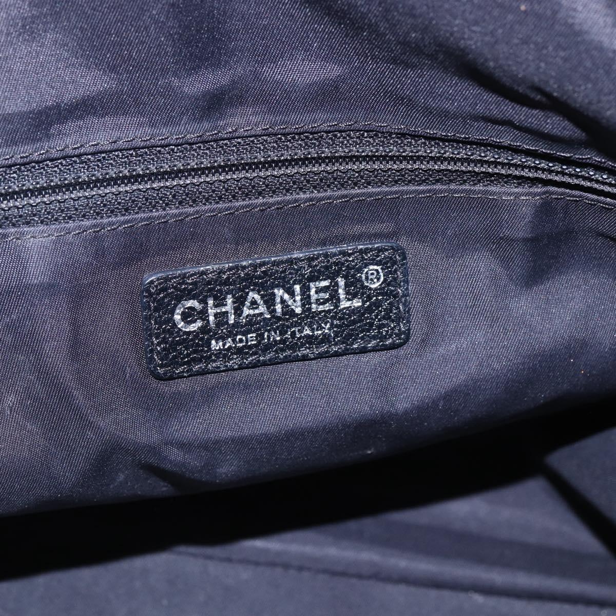 CHANEL Paris Biarritz MM Tote Bag Coated Canvas Black Silver CC Auth BA8414