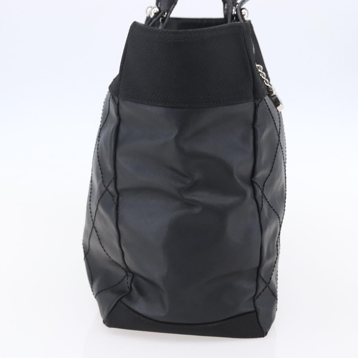 CHANEL Paris Biarritz MM Tote Bag Coated Canvas Black Silver CC Auth BA8414