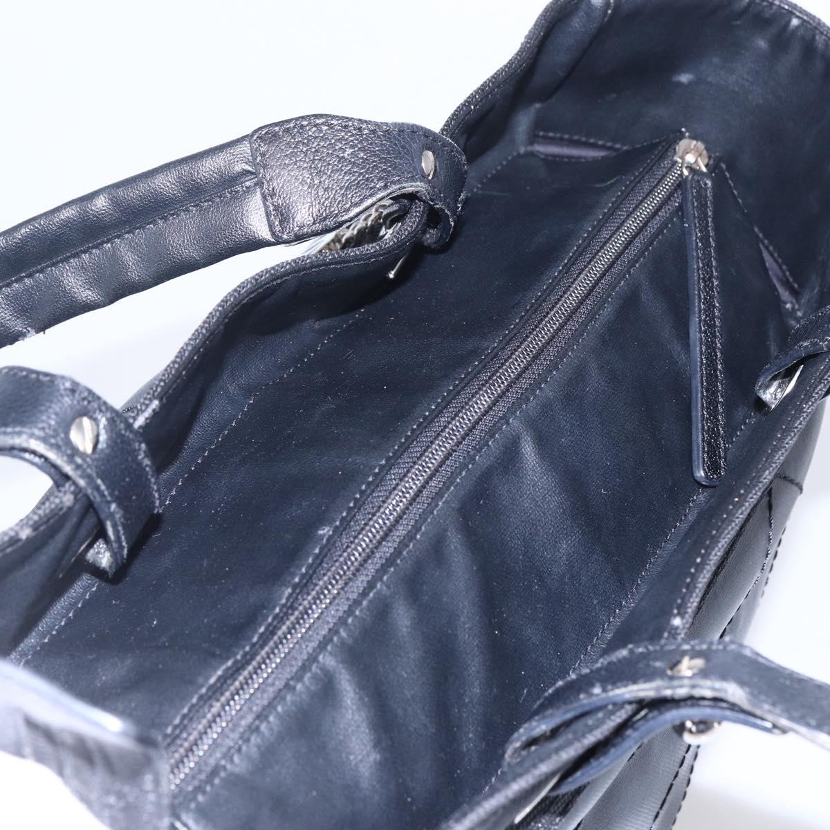 CHANEL Paris Biarritz MM Tote Bag Coated Canvas Black Silver CC Auth BA8414