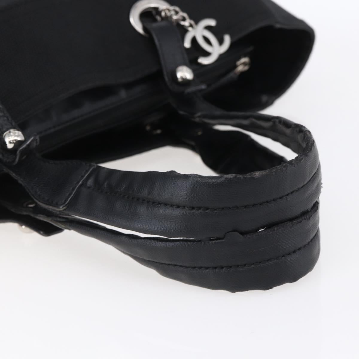 CHANEL Paris Biarritz MM Tote Bag Coated Canvas Black Silver CC Auth BA8414