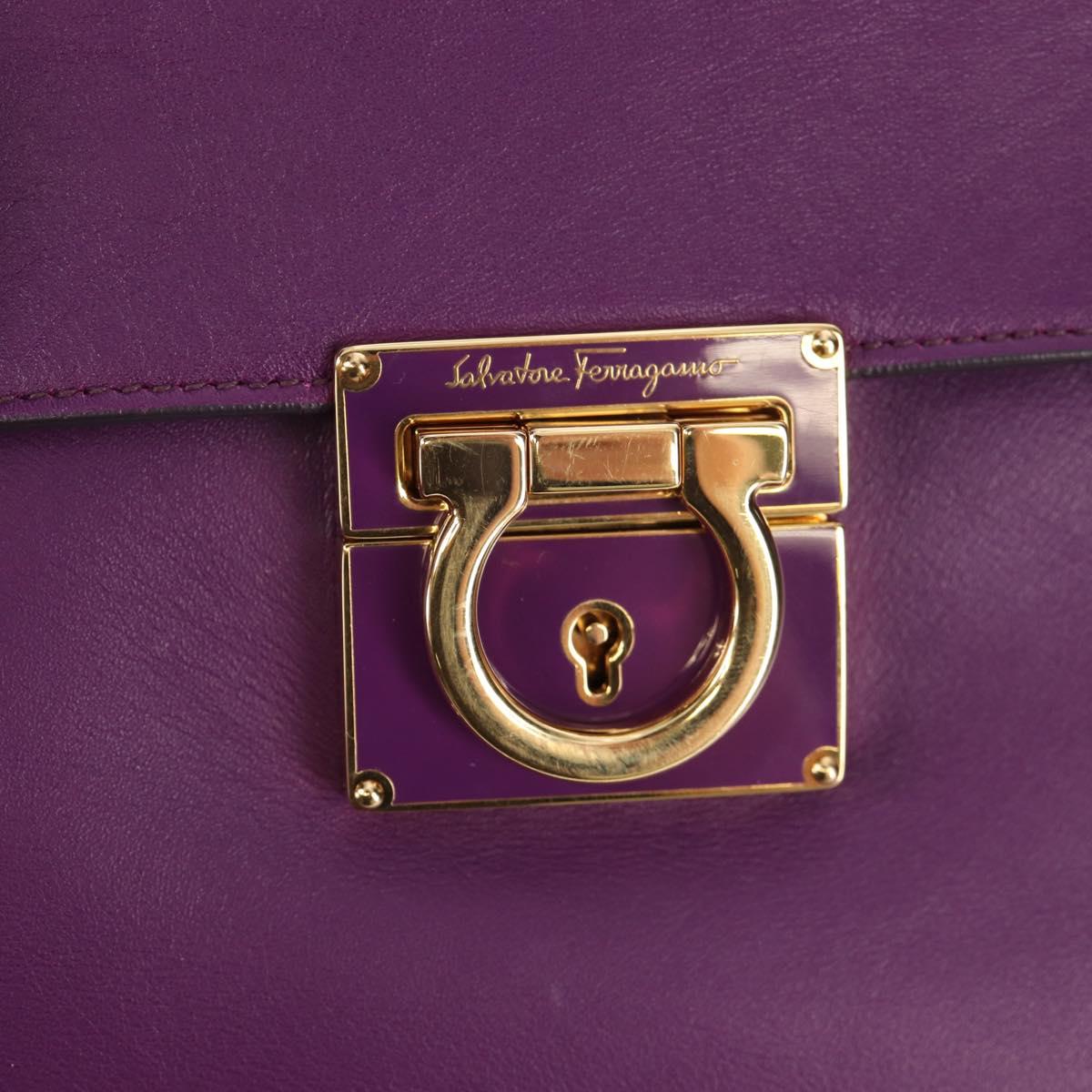 Salvatore Ferragamo Gancini Hand Bag Leather Purple Gold Auth BA8415V