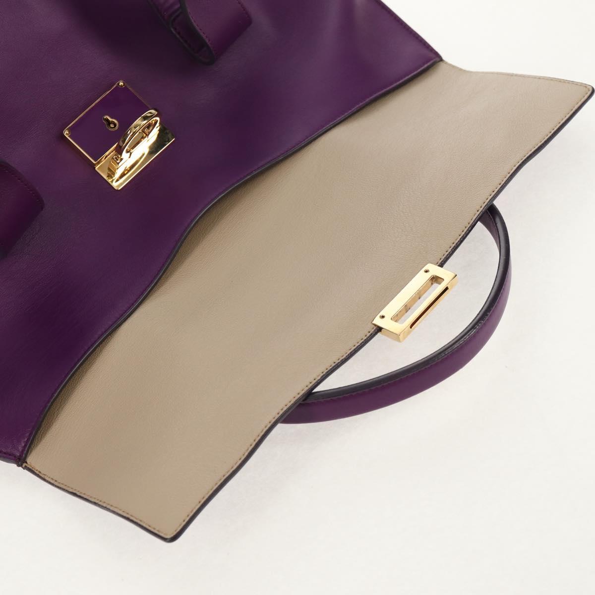 Salvatore Ferragamo Gancini Hand Bag Leather Purple Gold Auth BA8415V