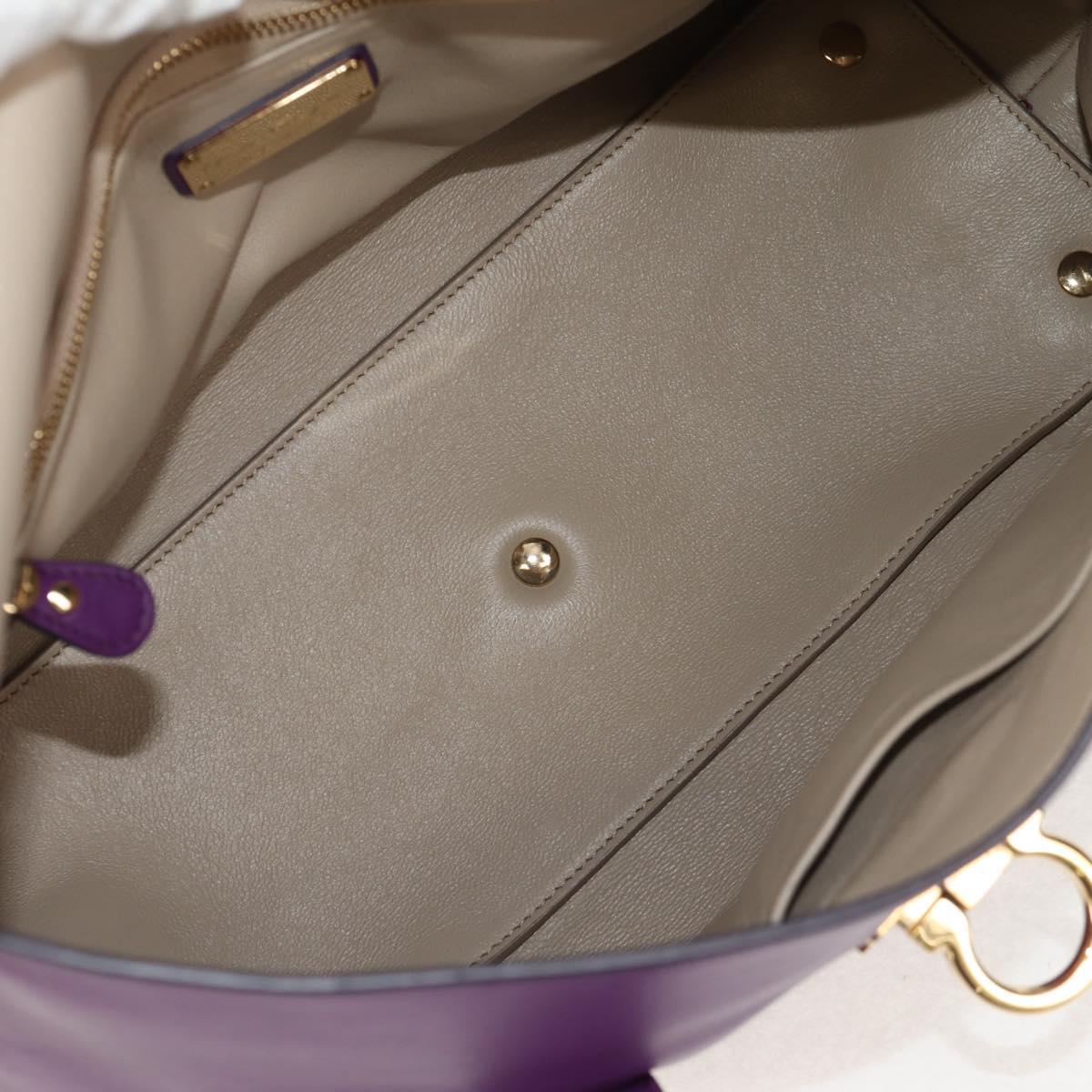 Salvatore Ferragamo Gancini Hand Bag Leather Purple Gold Auth BA8415V
