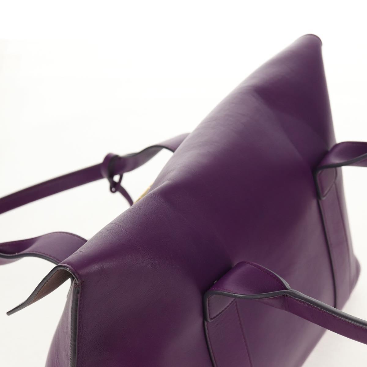 Salvatore Ferragamo Gancini Hand Bag Leather Purple Gold Auth BA8415V