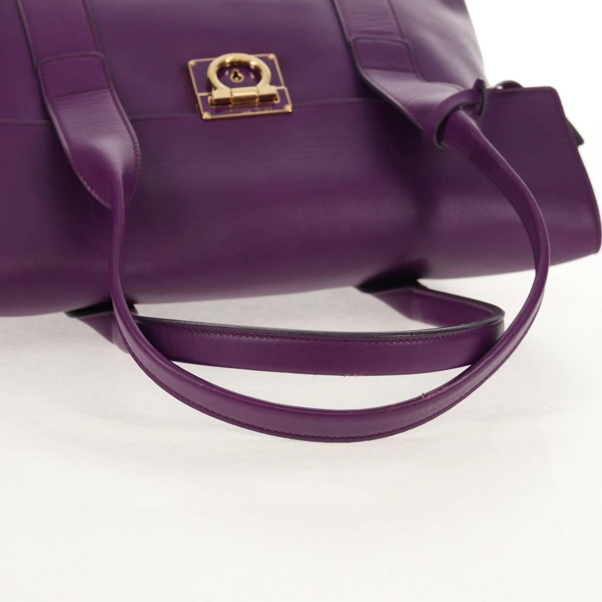 Salvatore Ferragamo Gancini Hand Bag Leather Purple Gold Auth BA8415V