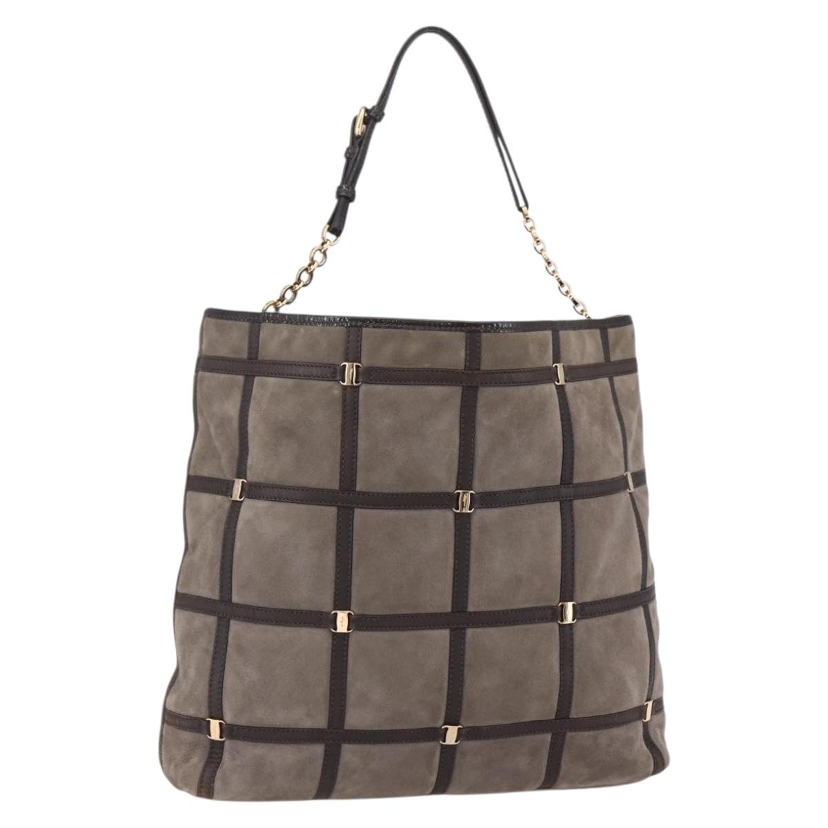 Salvatore Ferragamo Vala Shoulder Bag Suede Leather Brown Gold Auth BA8417