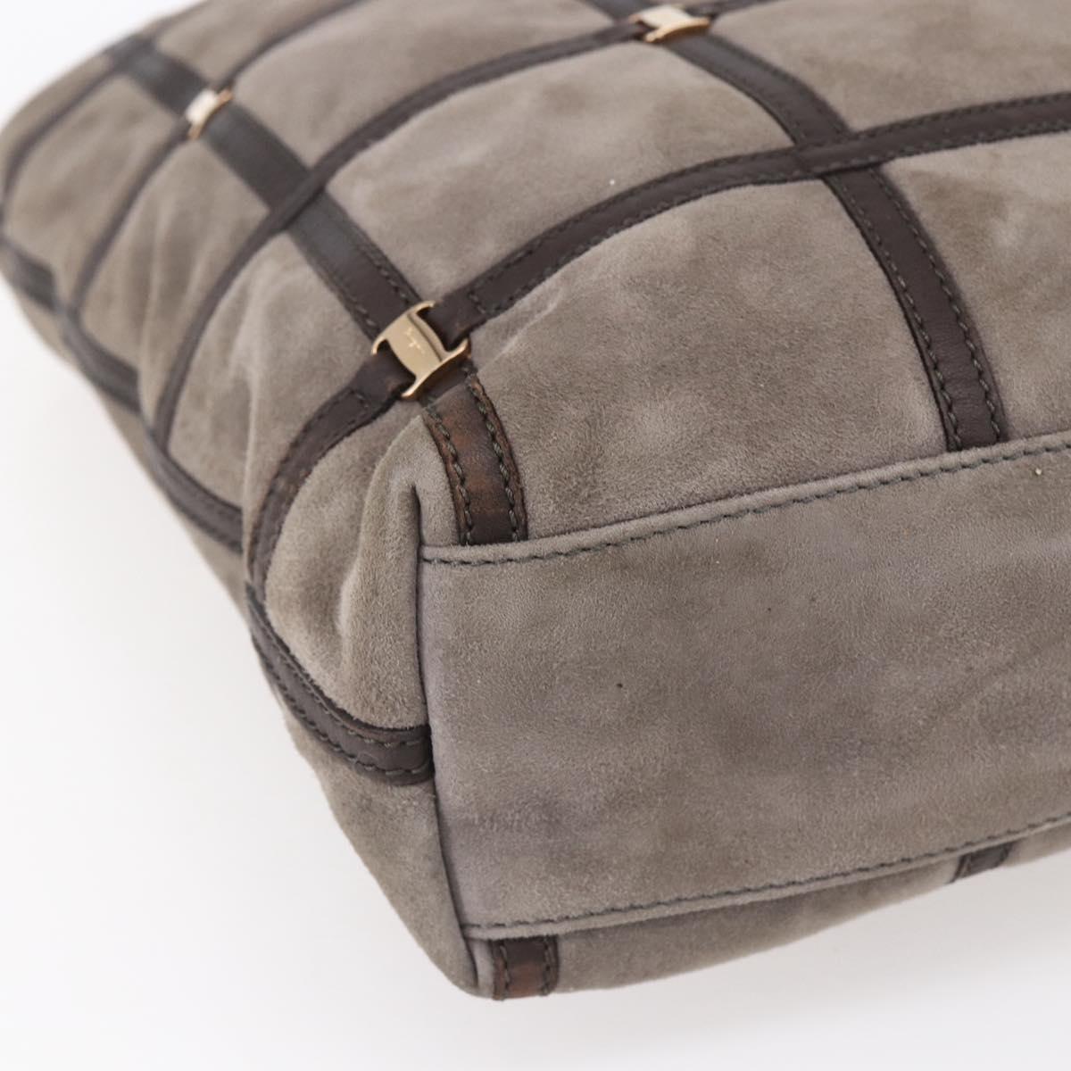 Salvatore Ferragamo Vala Shoulder Bag Suede Leather Brown Gold Auth BA8417