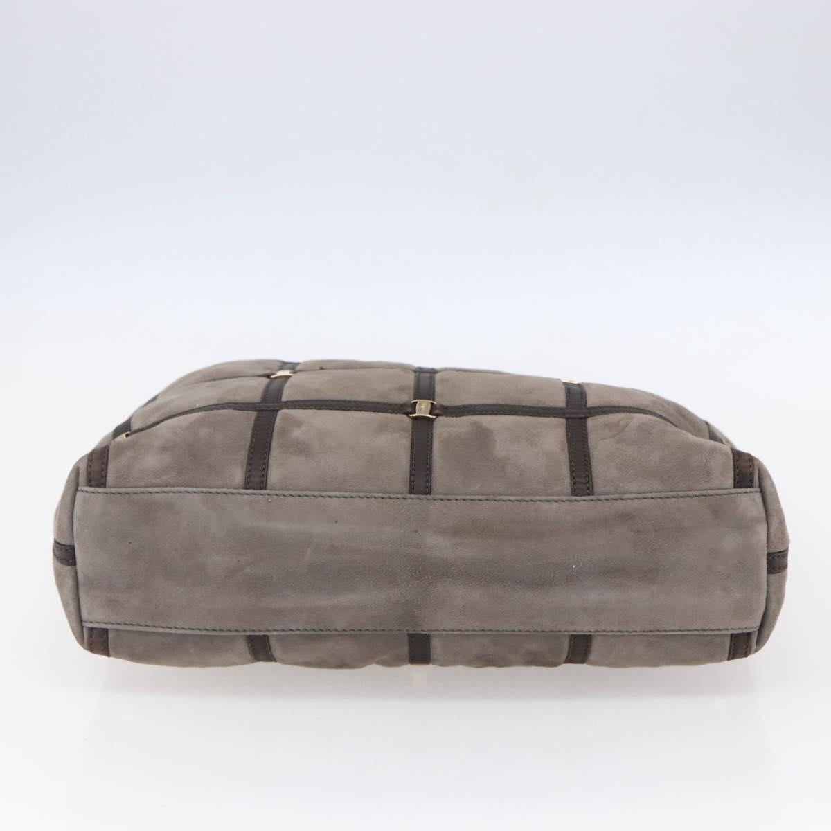 Salvatore Ferragamo Vala Shoulder Bag Suede Leather Brown Gold Auth BA8417