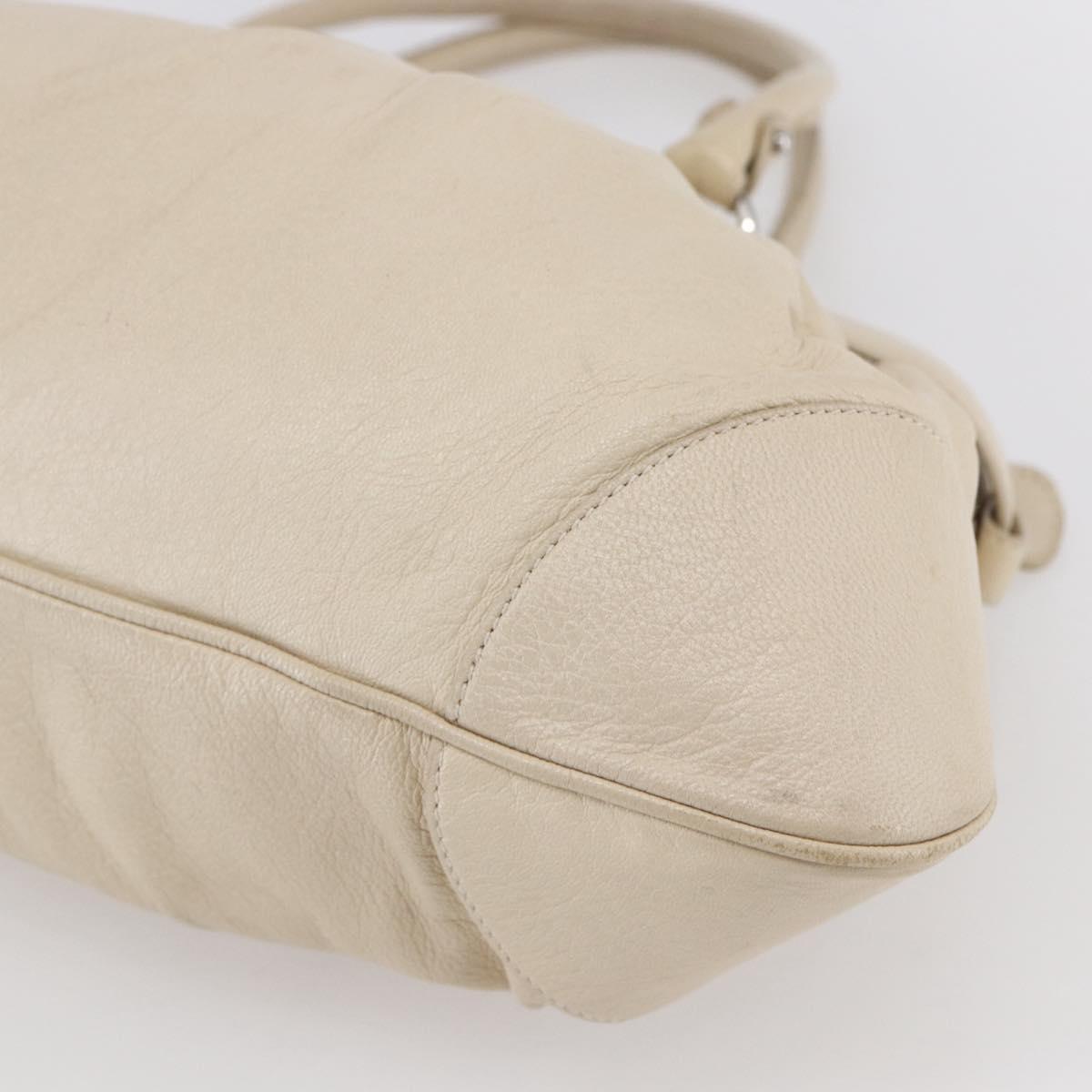 Salvatore Ferragamo Gancini Shoulder Bag Leather Beige Silver Auth BA8418