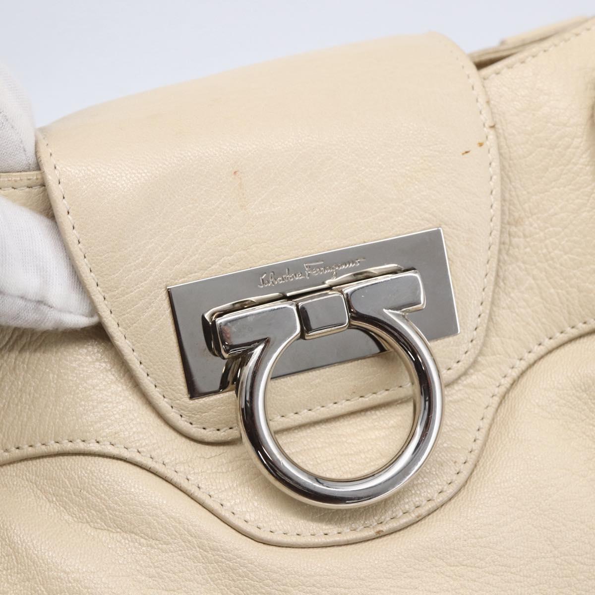 Salvatore Ferragamo Gancini Shoulder Bag Leather Beige Silver Auth BA8418