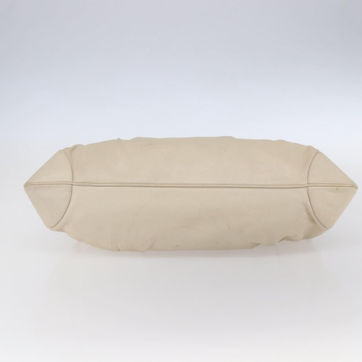 Salvatore Ferragamo Gancini Shoulder Bag Leather Beige Silver Auth BA8418