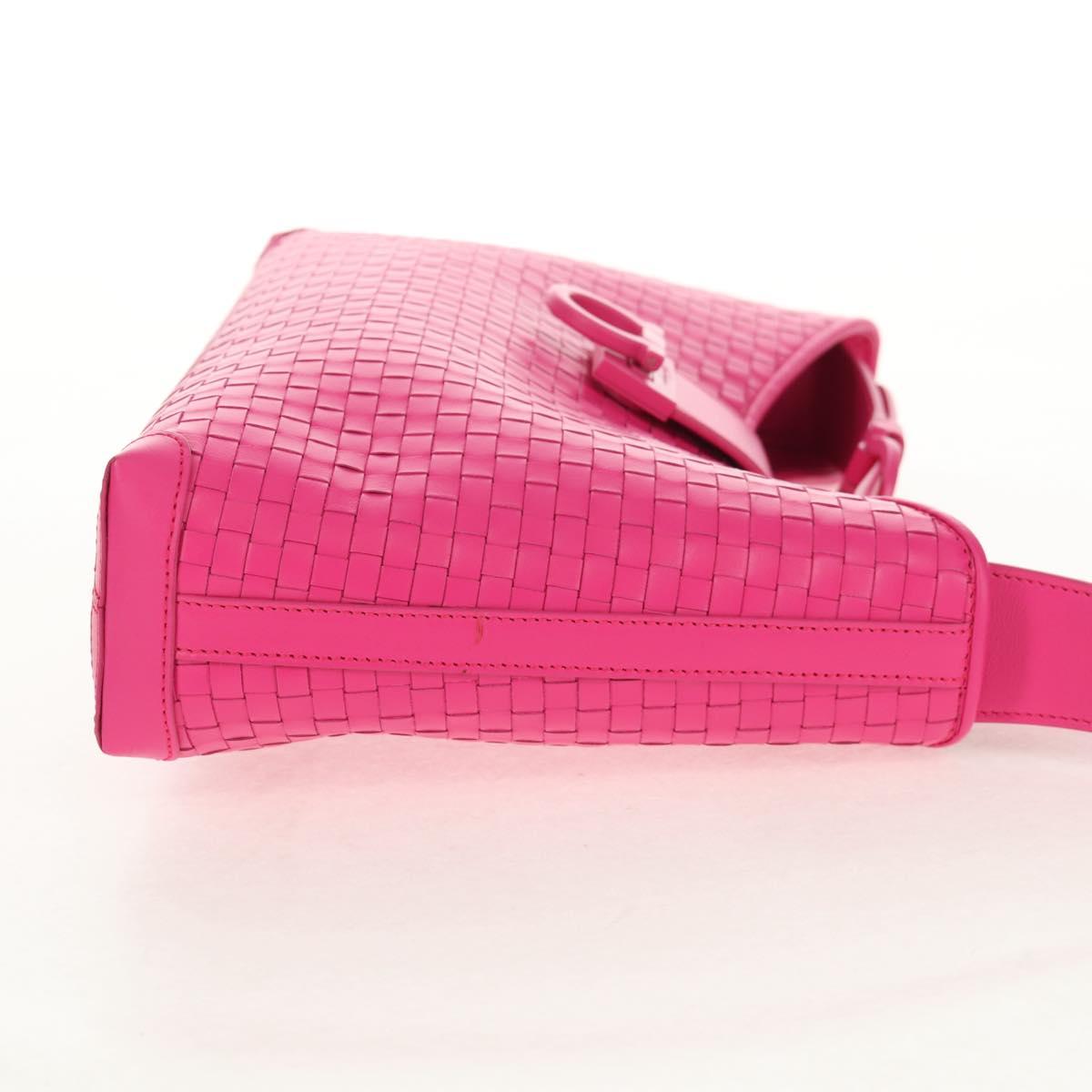 Salvatore Ferragamo Gancini Shoulder Bag Leather Pink Silver Auth BA8419V