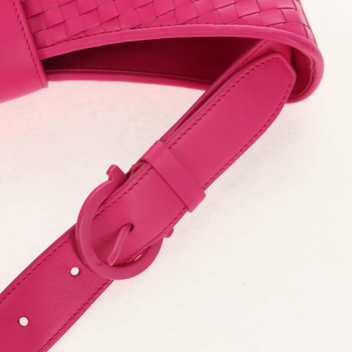 Salvatore Ferragamo Gancini Shoulder Bag Leather Pink Silver Auth BA8419V