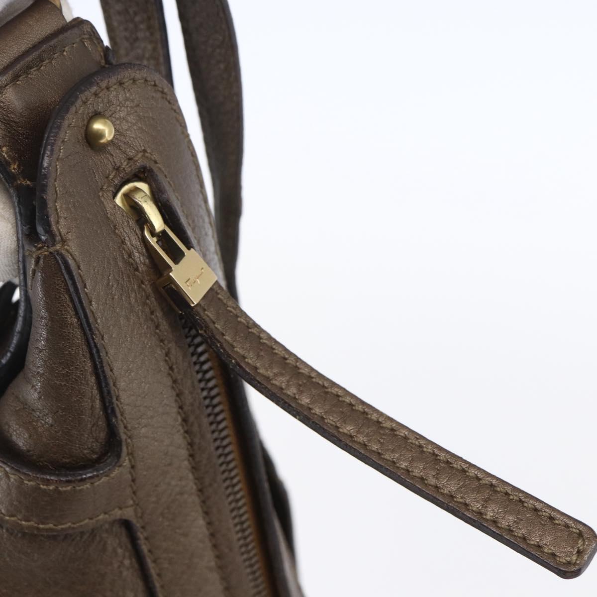 Salvatore Ferragamo Gancini Shoulder Bag Leather Brown Gold Auth BA8420