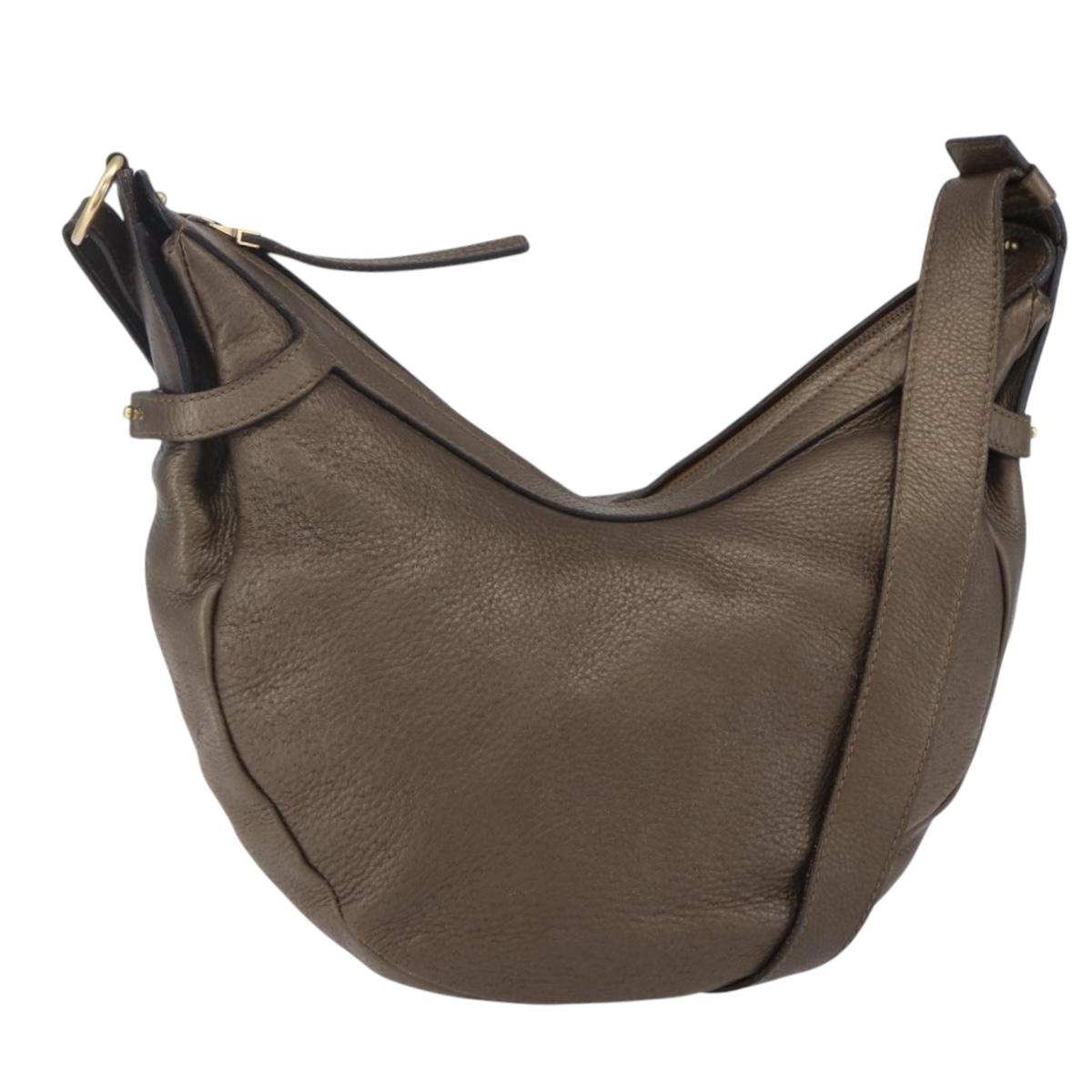 Salvatore Ferragamo Gancini Shoulder Bag Leather Brown Gold Auth BA8420