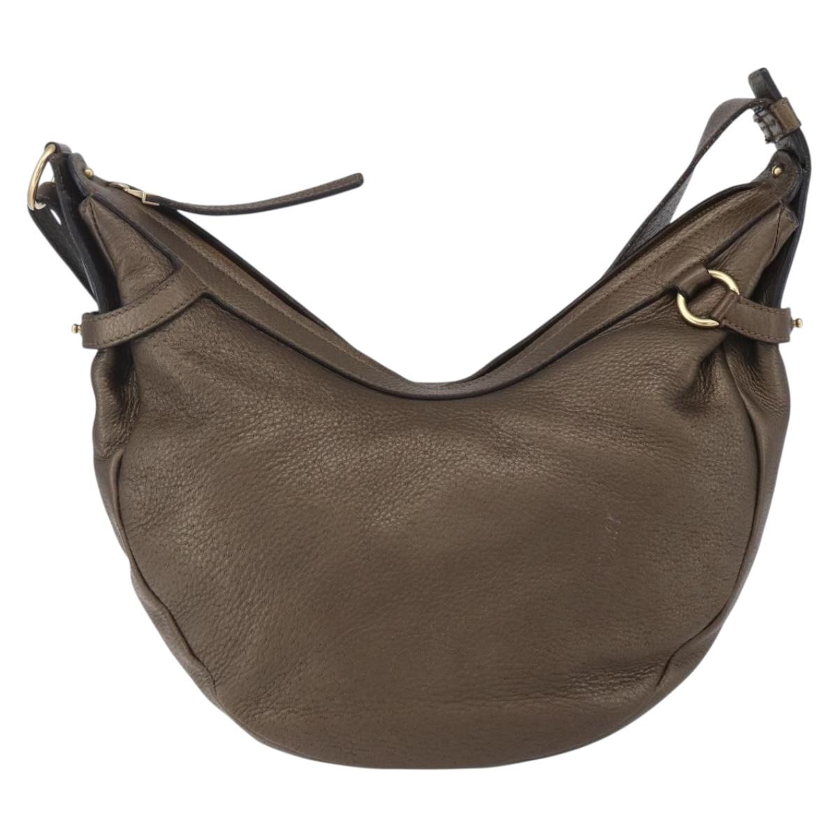 Salvatore Ferragamo Gancini Shoulder Bag Leather Brown Gold Auth BA8420