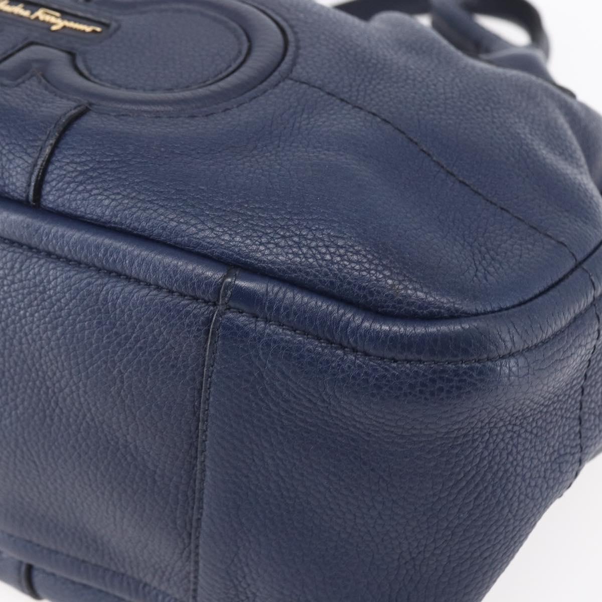 Salvatore Ferragamo Gancini Tote Bag Leather Blue Gold Auth BA8421