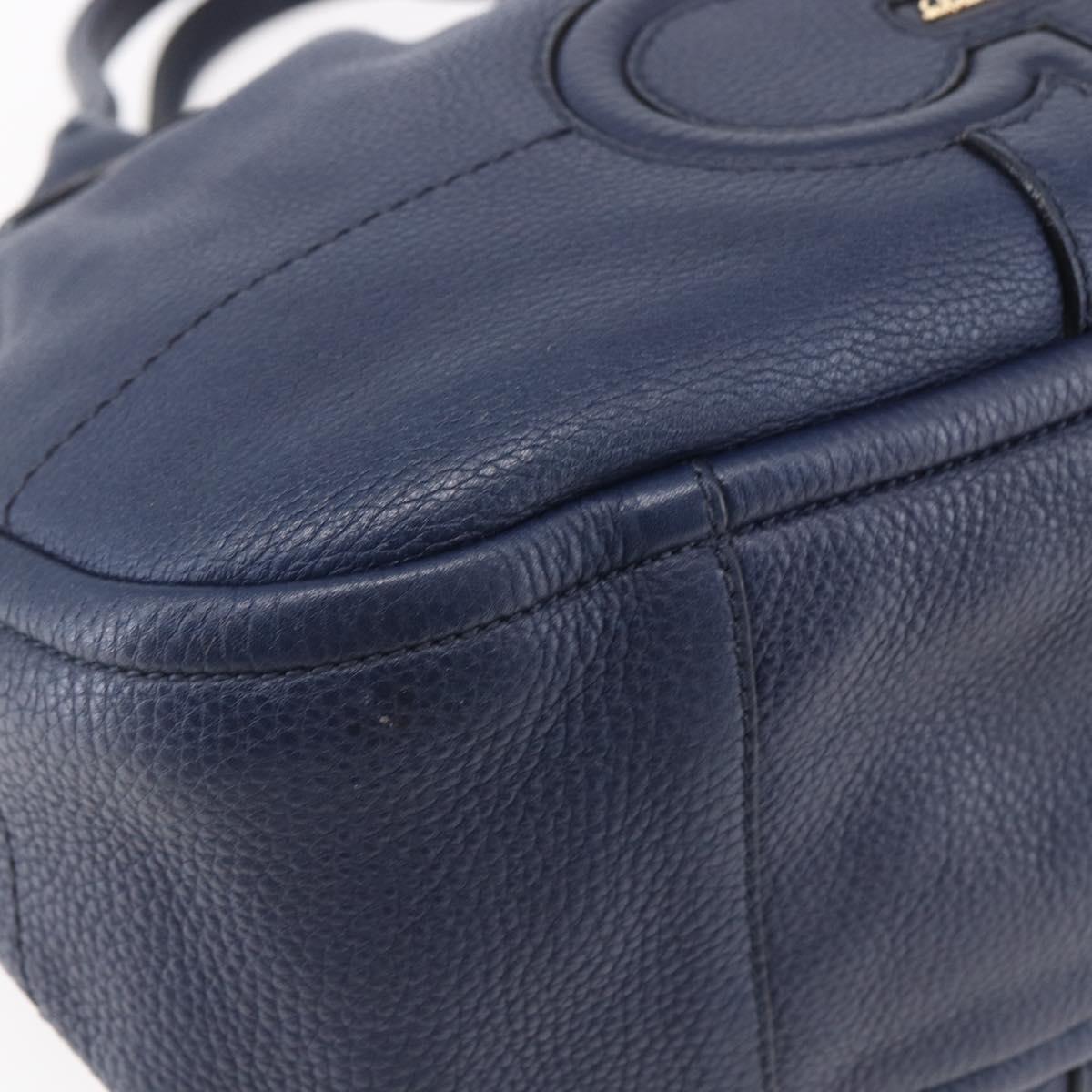 Salvatore Ferragamo Gancini Tote Bag Leather Blue Gold Auth BA8421