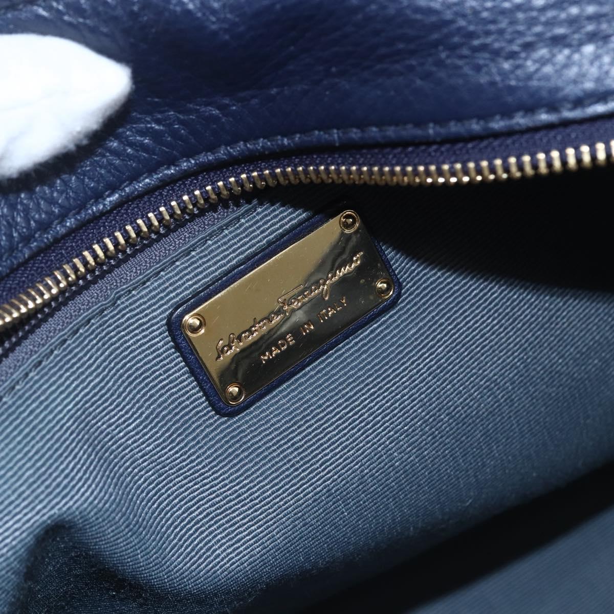 Salvatore Ferragamo Gancini Tote Bag Leather Blue Gold Auth BA8421